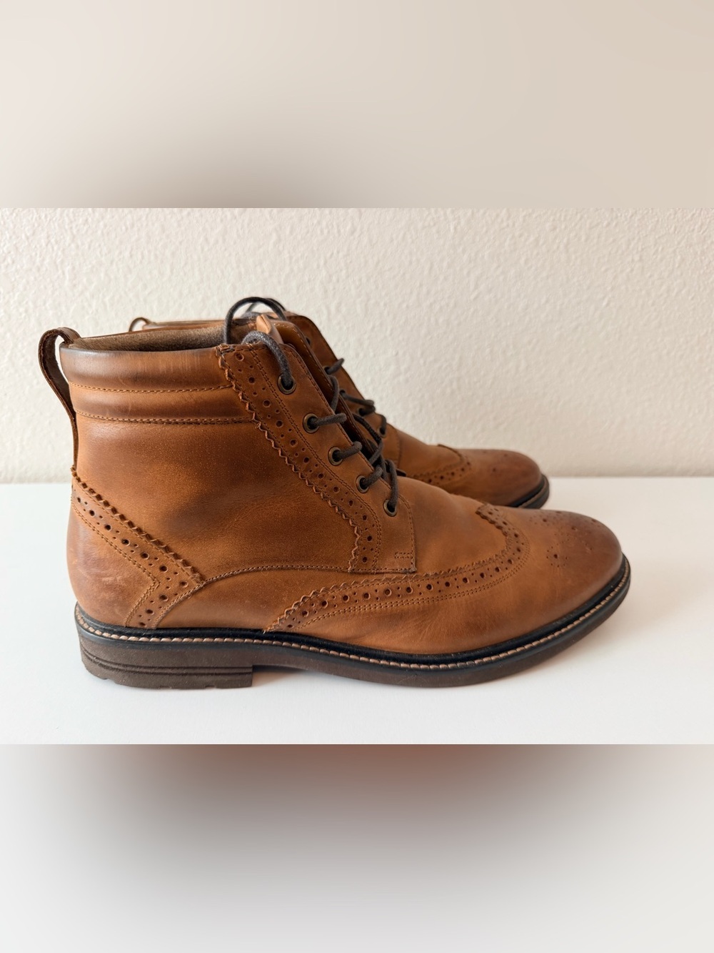 Nunn Bush Odell II Men’s 11 Tan Crazy Horse Leather Wingtip Boots - Picture 3 of 12